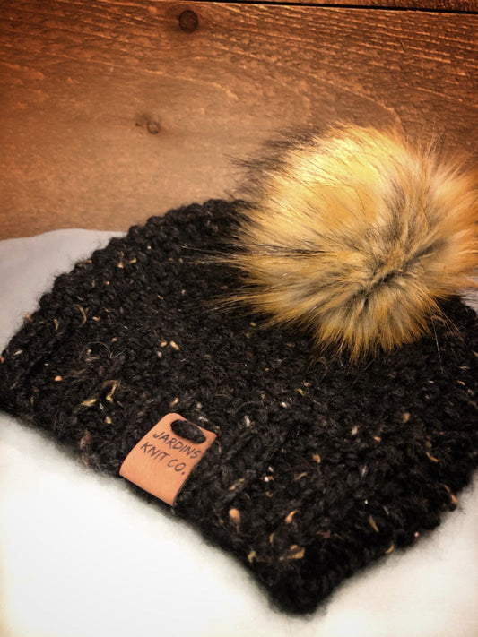 Fall/Winter Collection Black Speckled Toque with Pompom